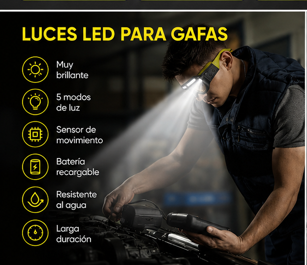 Gafas Led Recargables 5 Modos Con Sensor