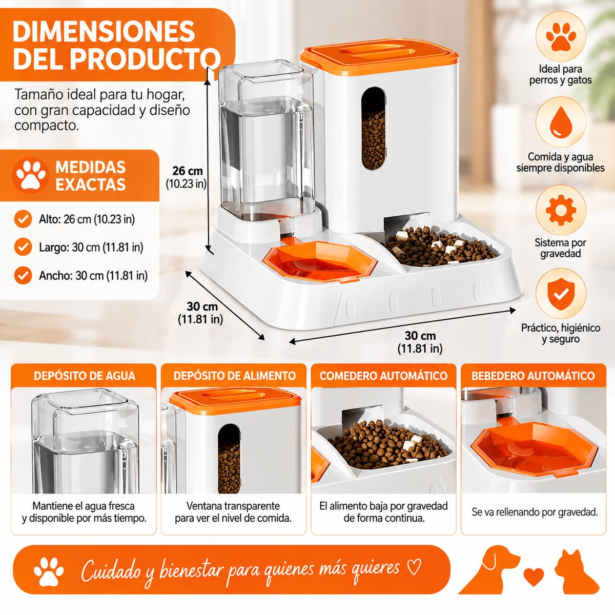Comedero Bebedero Aut. Naranjo -Mascotas