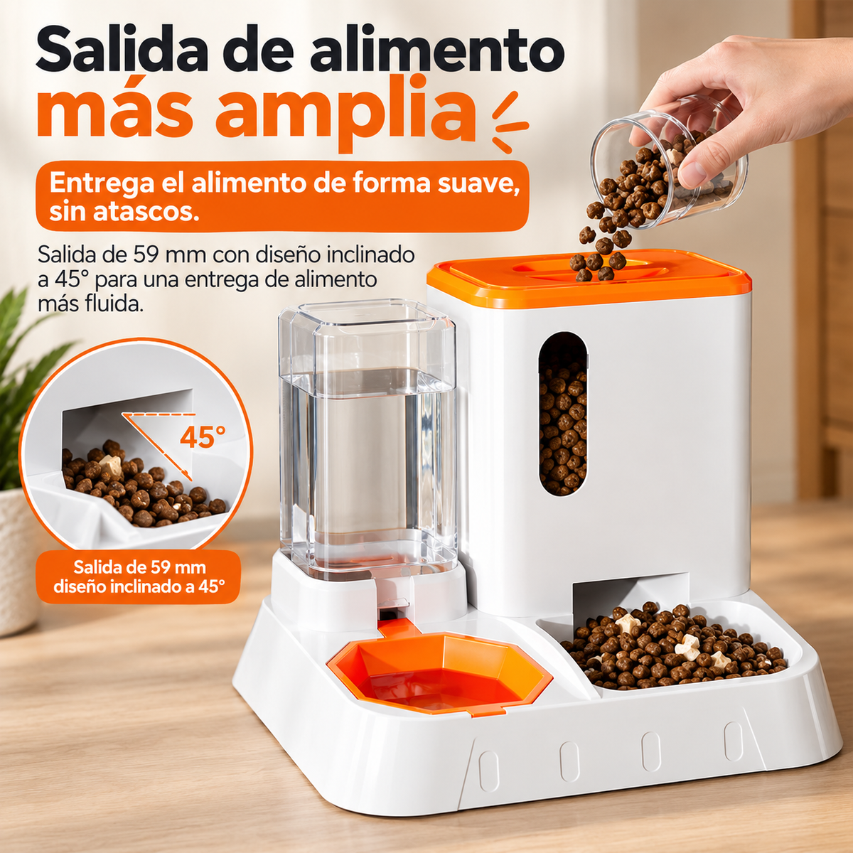 Comedero Bebedero Aut. Naranjo -Mascotas
