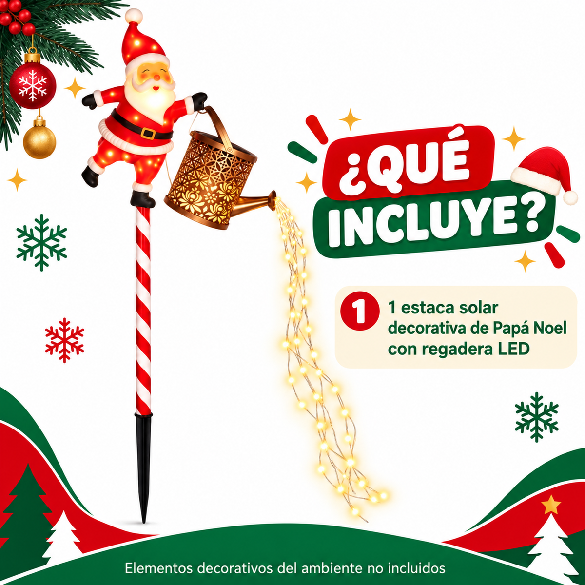 Luce Solar Con Papá Noel Regadera Jardín